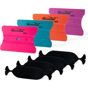 imageNEWISHTOOL Vinyl Wrap Squeegee with Wing Shaped Blade for Vehicle Wrapping Sign Marking Window Film Application Rounded ampamp Squared Corners inOne 4quot Squeegee with Felt 4Pack Different Hardness4 Colors