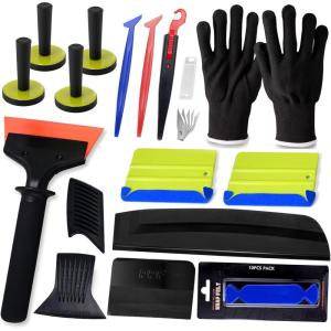 imageNEWISHTOOL Vinyl Wrap Tool Kit Window Tinting Tools with 4 PCS Magnet Holder PPF Squeegee Silicone Water Blade Felt Scraper Tool and Spare Edge Cloth Gasket Tucking Squeegee Micro Stick Gloves