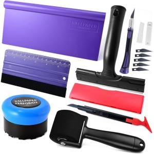 imageNEWISHTOOL Wallpaper Tool Kit Includes Smoother Felt Squeegee Wall Paper Scoring Tool Seam Roller 4Inch Heavy Duty Scraper and Blades Cutter for Wallpaper Removal Bubble Release Edge Finishing