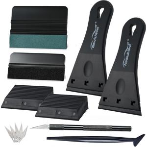 imageNEWISHTOOL Window Tint Kit Felt Squeegee for Vinyl Sticker Adhesive Remover Plastic Scraper Craft Film Knife Blade Set Car Wrap Tool