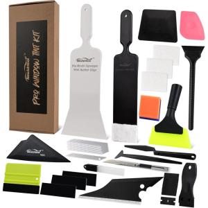 imageNEWISHTOOL Window Tint Kit Vinyl Wrap Tool Car Tinting Tools for Windshield Back Glass Tinting with Bulldozer Squeegee Scrubber Paddle Rubber Knife for Car Wrapping PPF Film Installation Auto Tint Kit