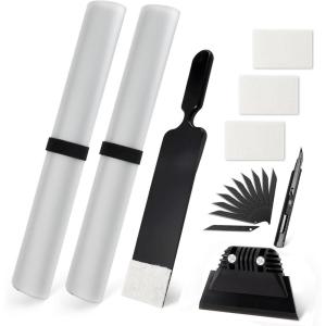 imageNEWISHTOOL Window Tinting Kit with 2 Pcs Car Door Panel Cover Scrubber Paddle Bulldozer Squeegee with Spare Scouring Pads Magnet PPF Squeegee Tint Film Install Tool Utility Knife and Spare Blades
