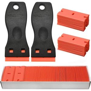 imageSticker Scraper Tool Set include 120 Pcs 15 Inch Plastic Scraper Blades  2 Pcs Plastic Razor Blade Scraper for Auto Vinyl Wrap Window Tint Glass Cleaning Adhesive Glue Paint Remove Plastic Scraper