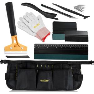 imageNEWISHTOOL Vinyl Wrap Tool Kit Tint Tools with Apron Pouch Felt Squeegee Razor Scraper Gloves Vinyl Cutter and Film Cutting Knife Wrap Kit Tools