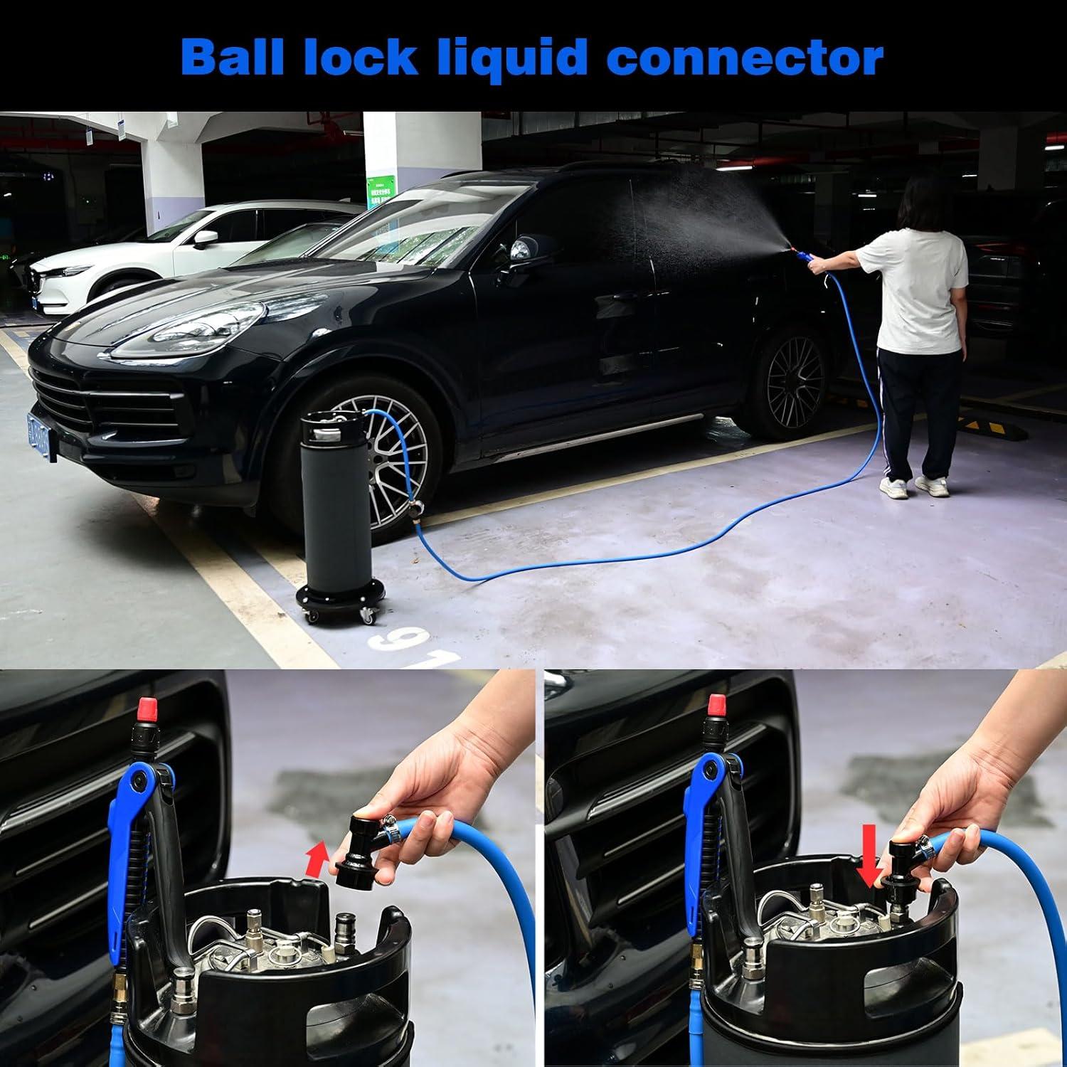 imageNEWISHTOOL Tint Keg Sprayer with 50 Mesh Micro Filter Ball Lock Quick Connect 13Ft4M Hose for Window Tinting PPF Installation Auto Detailing Car Cleaning and Garden Watering4 Meters