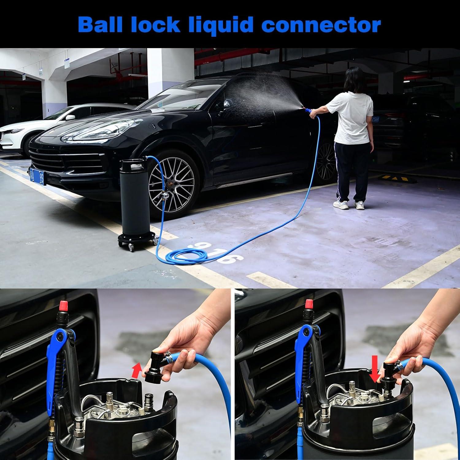 imageNEWISHTOOL Tint Keg Sprayer with 50 Mesh Micro Filter Ball Lock Quick Connect 13Ft4M Hose for Window Tinting PPF Installation Auto Detailing Car Cleaning and Garden Watering8 Meters