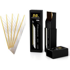 imageNEWISHTOOL 9mm Utility Knife Replacement Blades 100PCS Titanium Coating Edge Snap Off Blades30 Degree UltraSharpTi Blade for 9mm Universal Art Knife Retractable Box Cutter Blade