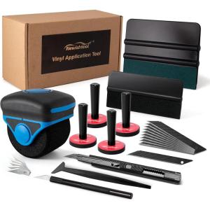 imageNEWISHTOOL Window Tint Squeegee Car Wrap Tools with Vinyl Roller for Rivet 4 PCS Vinyl Magnetic Holder Felt Squeegee Micro Tuck Tool Razor Blade Cutter Utility Knife Set for Sign Making Tints