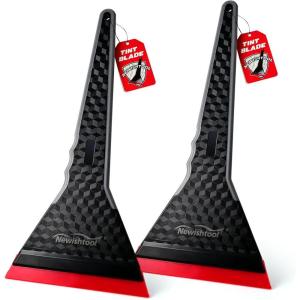 imageNEWSHTOOL Professional Window Tint Squeegee 2 PCS Long Handle PPF Squeegee Kit Triangle TPU Rubber Scraper Tool for Window Tint Film Installation Windshield Rear Glass Cleaning Fast Water Removing